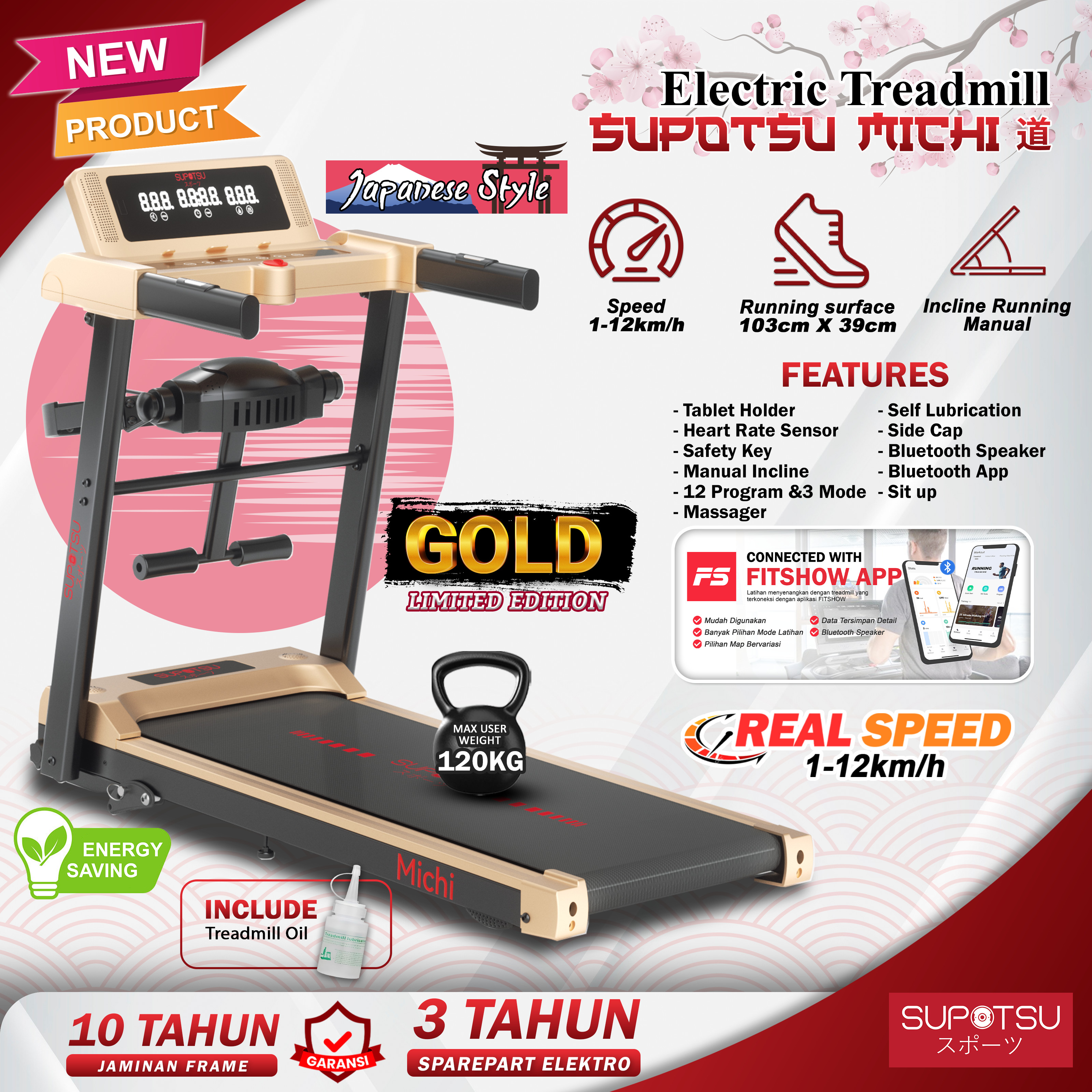 SUPOTSU MICHI GOLD MULTI Treadmill Elektrik Terbaru