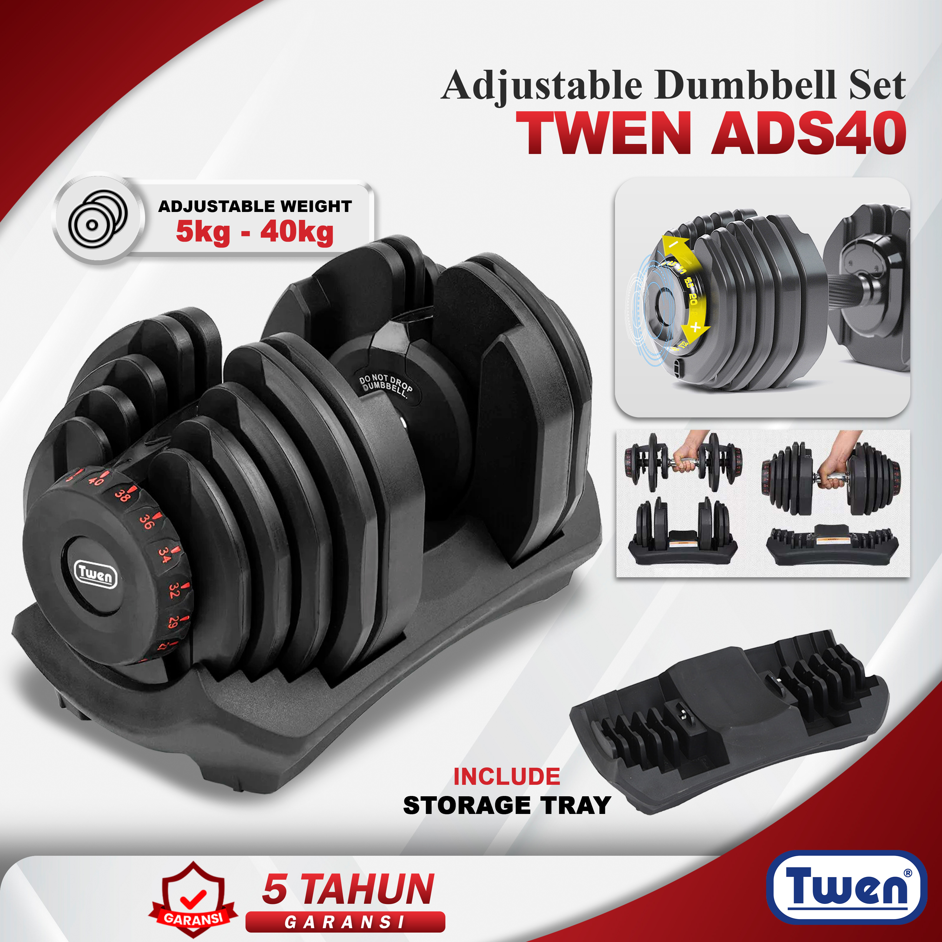 Twen Adjustable Dumbbell Set 40kg (1 Set)