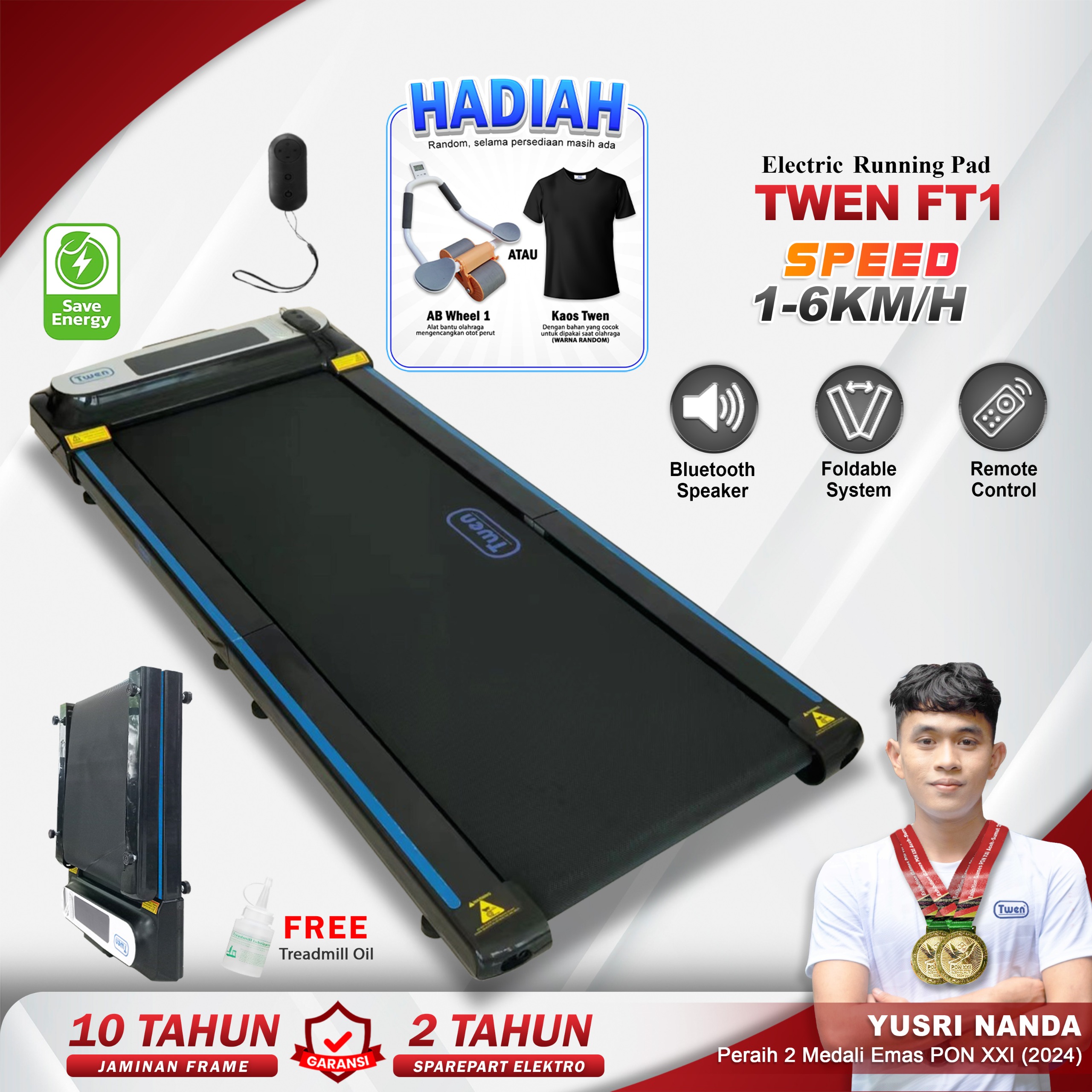 TWEN FT1 Treadmill Listrik Treadmil Lipat