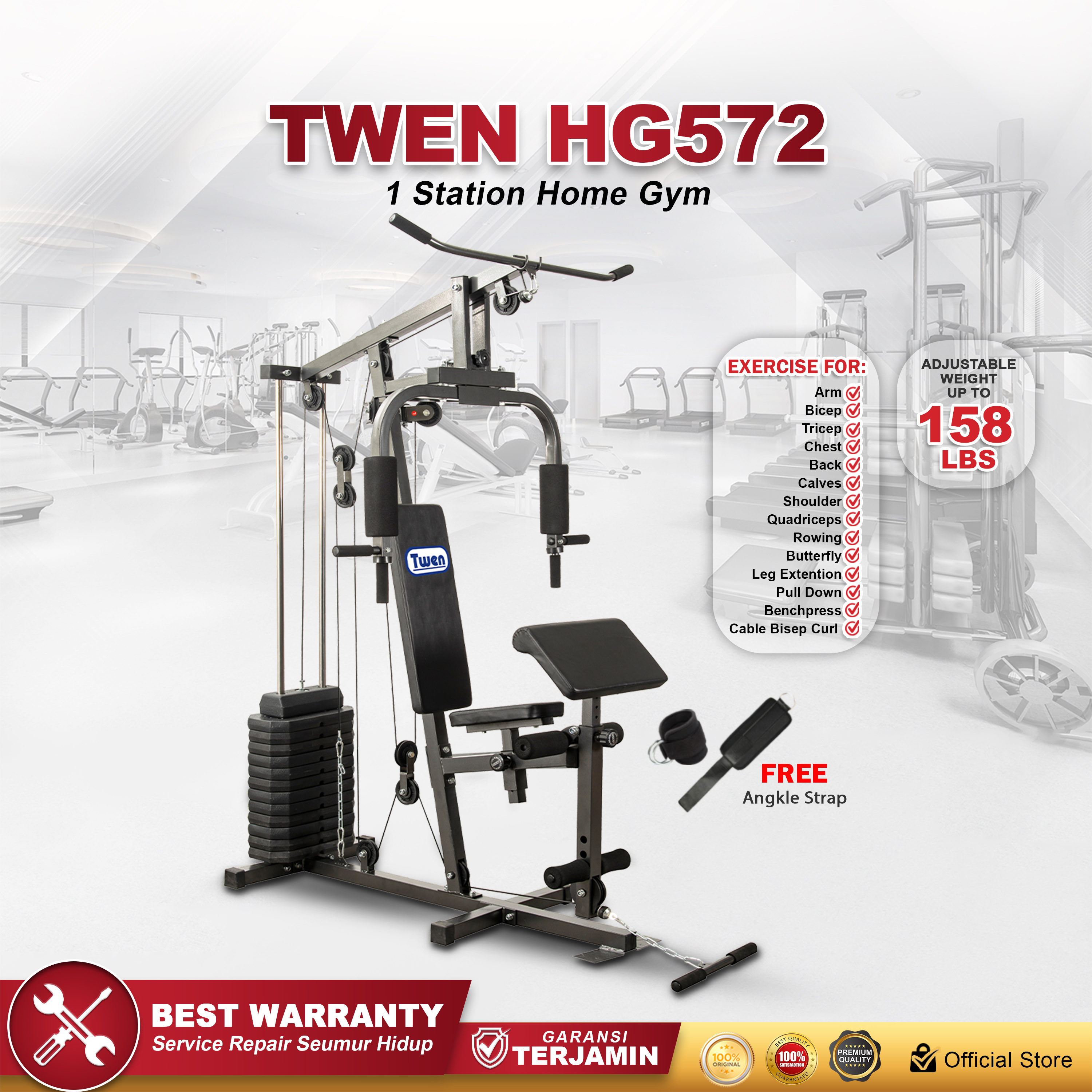 TWEN HG572 Alat Fitness HomeGym 1 Sisi Alat Pembentuk Otot Tubuh
