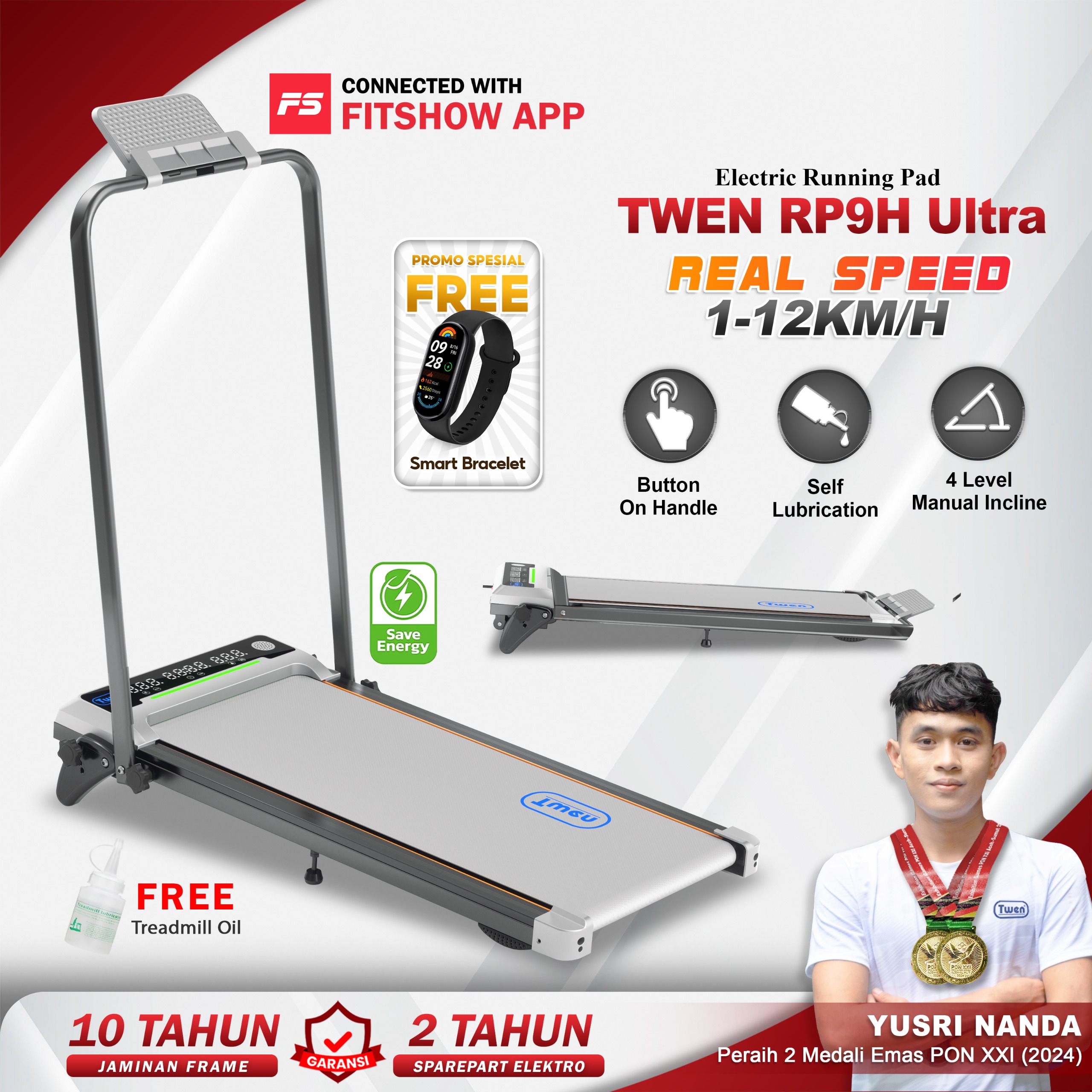 TWEN RP9H Ultra Silver Running Pad Treadmill Listrik