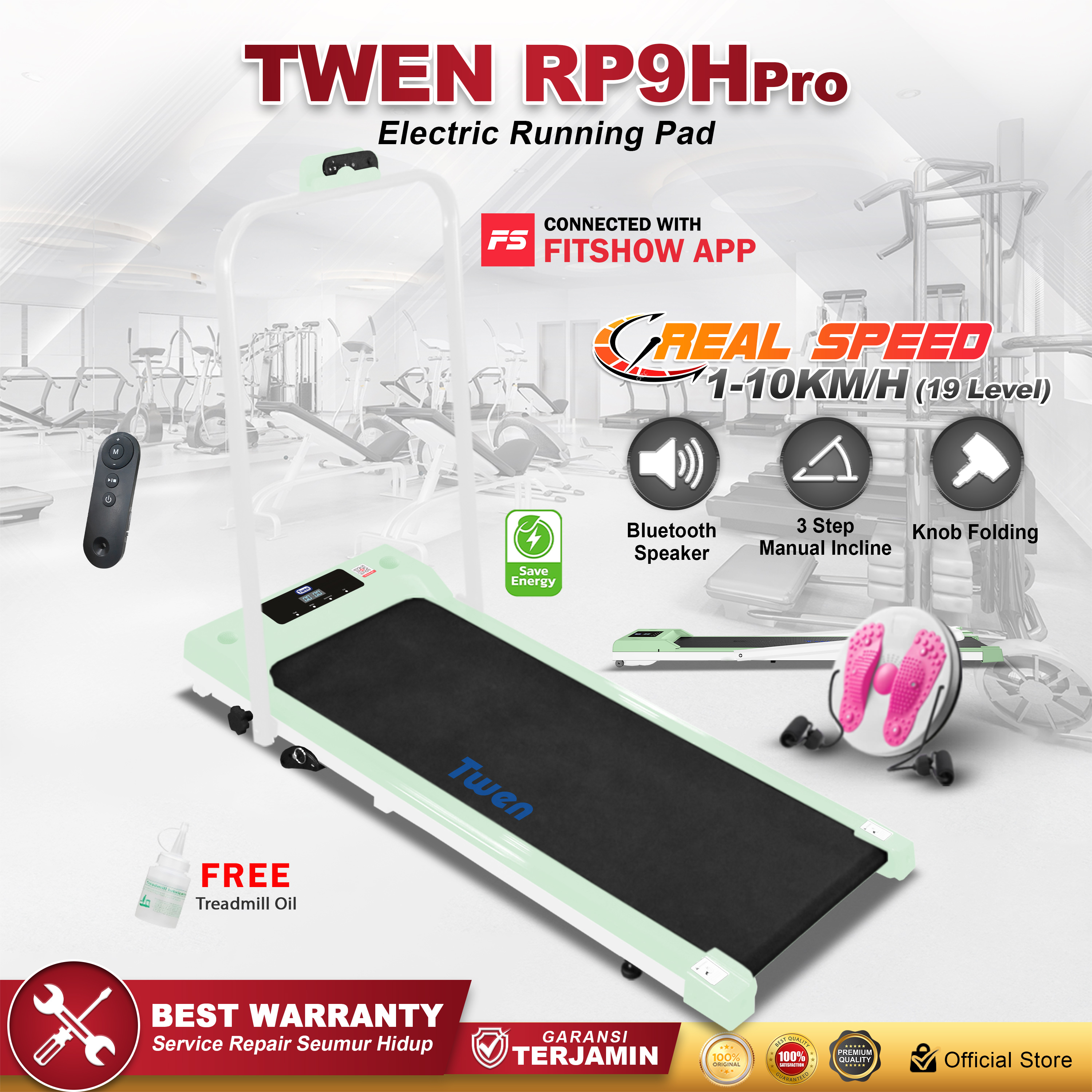 TWEN RP9HPro Green Running Pad Treadmill Listrik