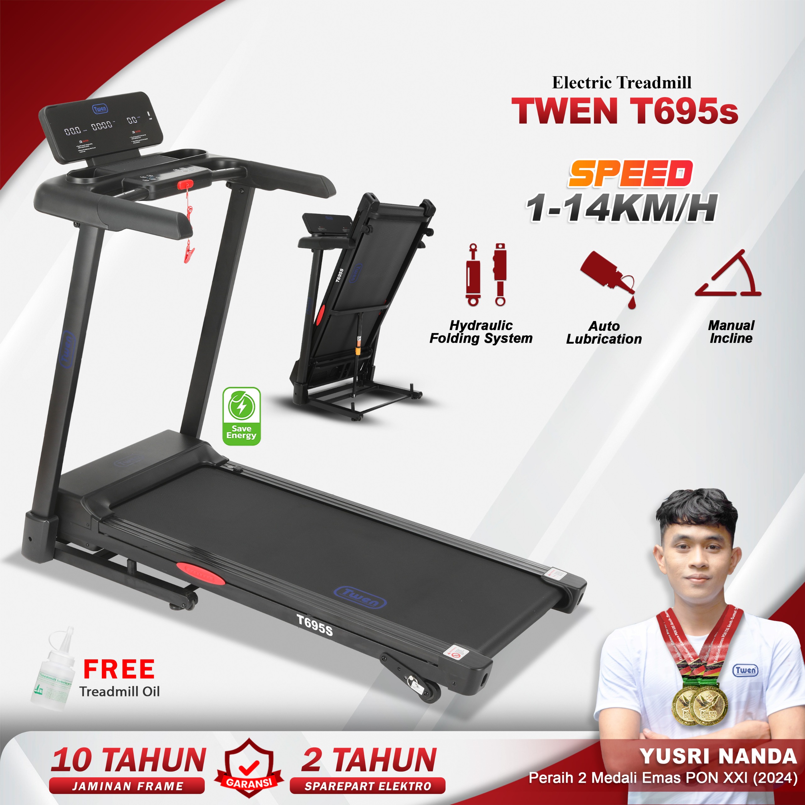 TWEN T695(S) Treadmill Listrik Multifungsi